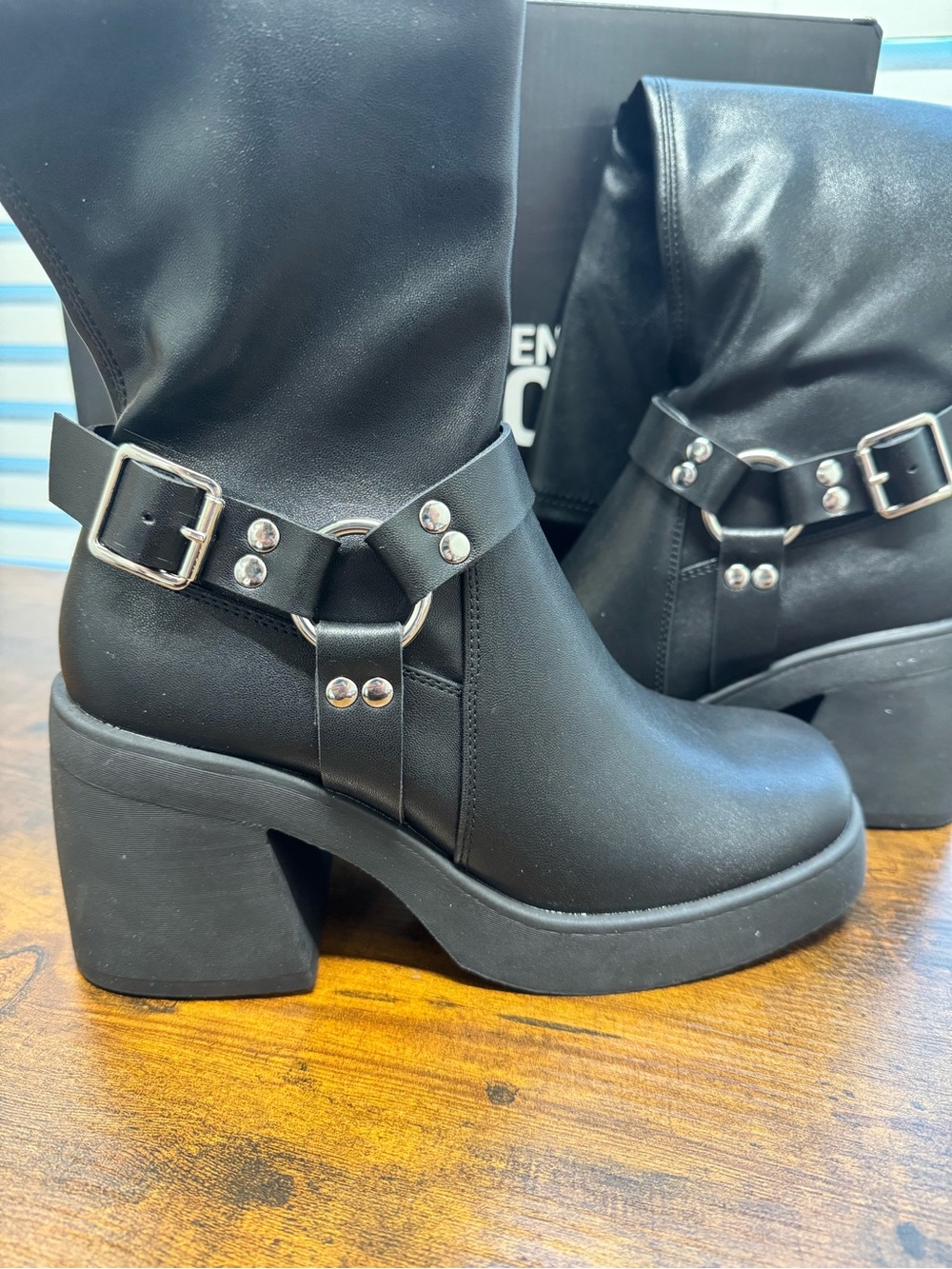 Black Platform Mid-Calf Harness Boots for Women - Picture 8 of 8